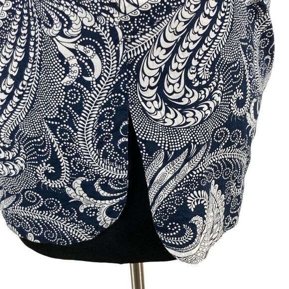 Talbots L Navy Paisley Button Down Top Pleated Oceanic Art to Wear Career Office - Picture 5 of 11